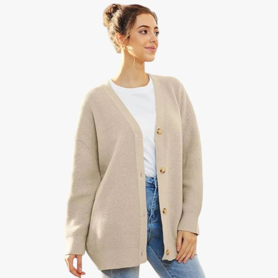 Miles & Luna Oversized Crochet Cardigan With V-Neck And Button Closure For Women