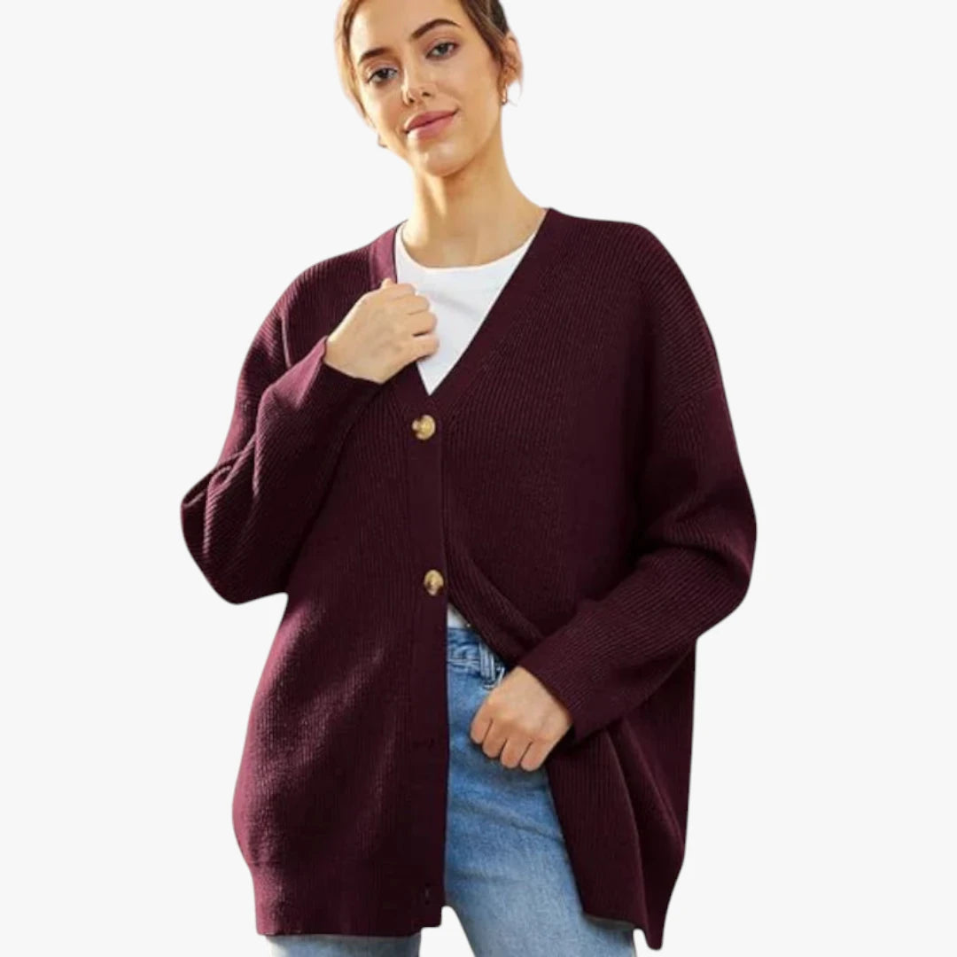 Miles & Luna Oversized Crochet Cardigan With V-Neck And Button Closure For Women