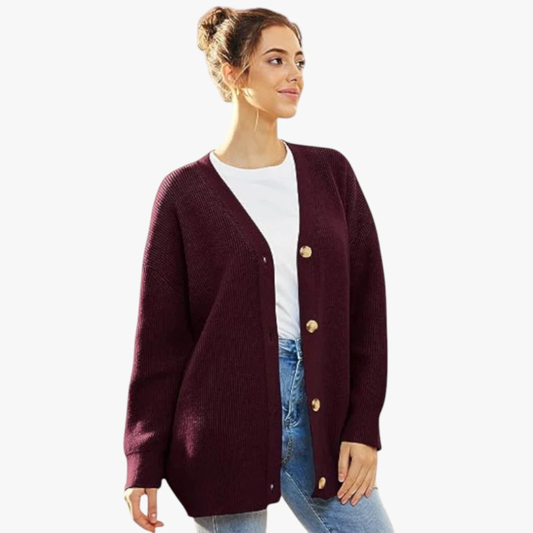 Miles & Luna Oversized Crochet Cardigan With V-Neck And Button Closure For Women