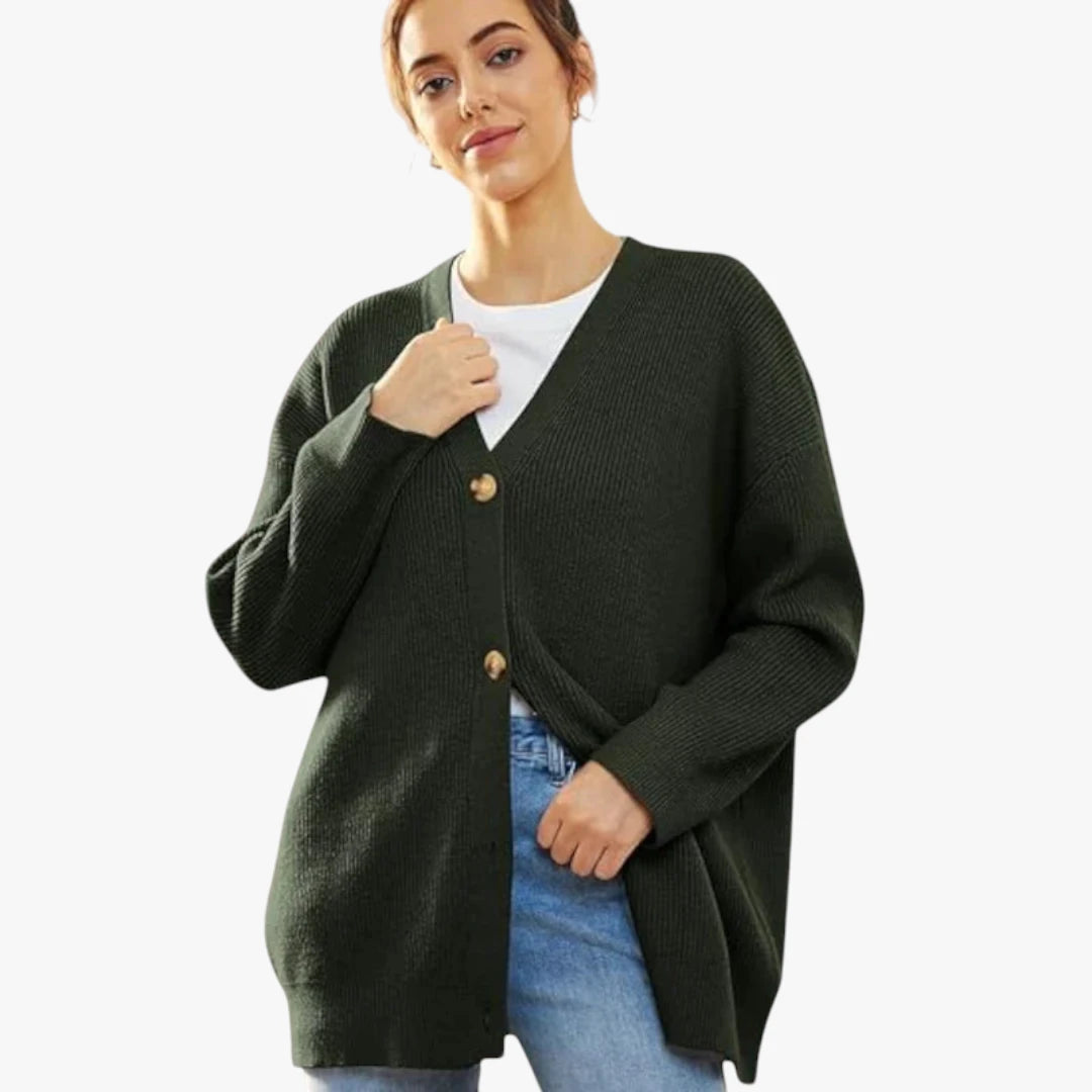 Miles & Luna Oversized Crochet Cardigan With V-Neck And Button Closure For Women