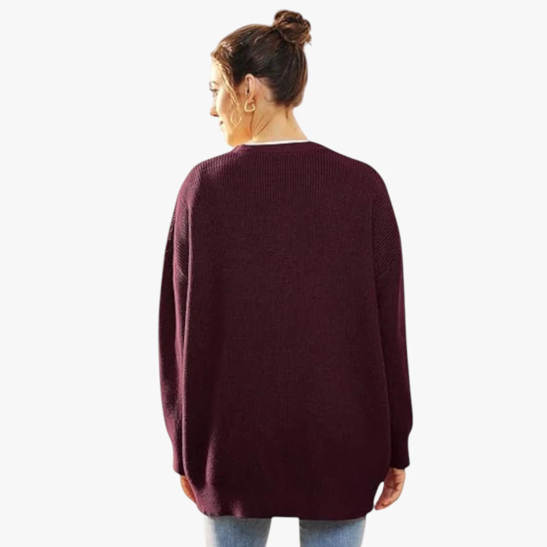Miles & Luna Oversized Crochet Cardigan With V-Neck And Button Closure For Women