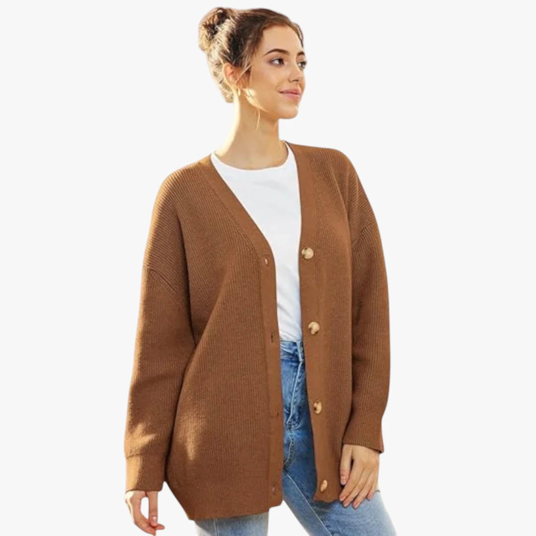 Miles & Luna Oversized Crochet Cardigan With V-Neck And Button Closure For Women