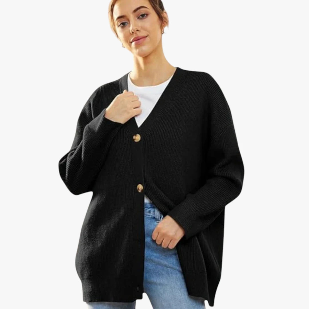 Miles & Luna Oversized Crochet Cardigan With V-Neck And Button Closure For Women