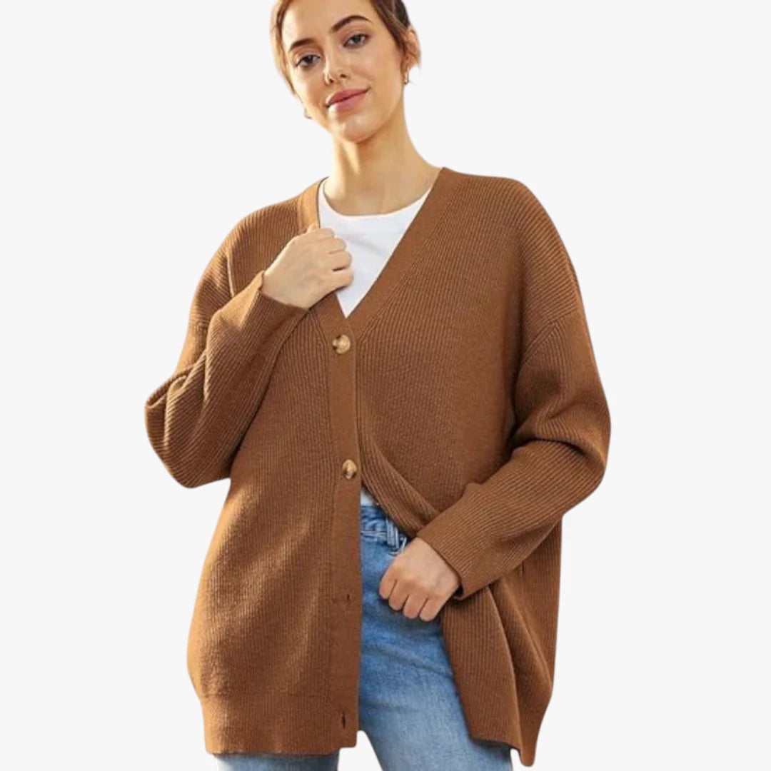 Miles & Luna Oversized Crochet Cardigan With V-Neck And Button Closure For Women