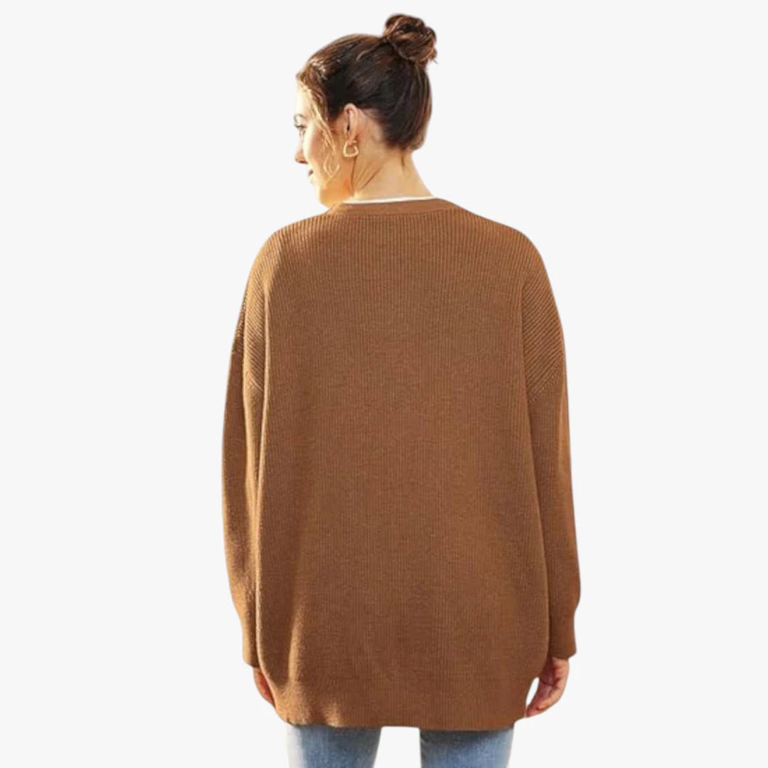 Miles & Luna Oversized Crochet Cardigan With V-Neck And Button Closure For Women