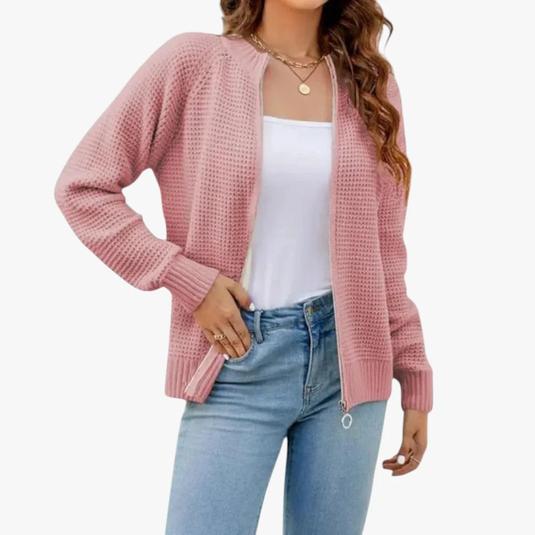 Miles & Luna Knitted Vest With Long Sleeves And Zipper For Women