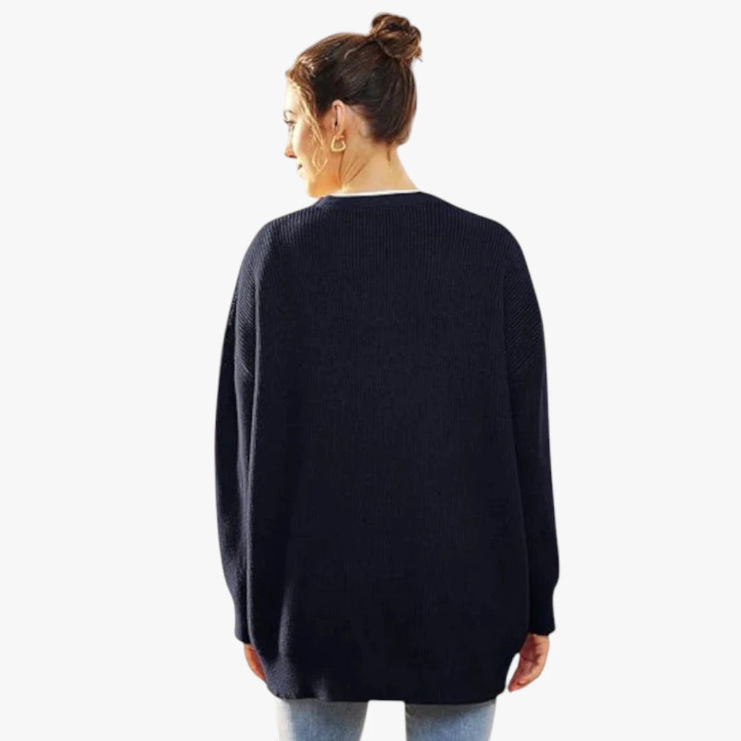 Miles & Luna Oversized Crochet Cardigan With V-Neck And Button Closure For Women