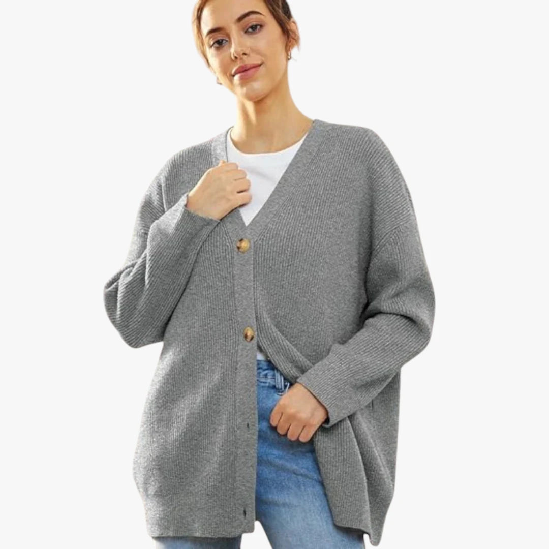 Miles & Luna Oversized Crochet Cardigan With V-Neck And Button Closure For Women