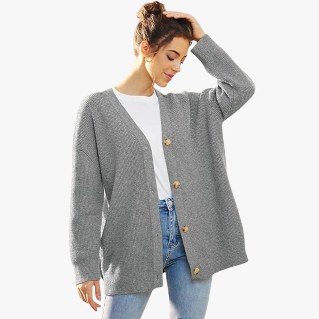 Miles & Luna Oversized Crochet Cardigan With V-Neck And Button Closure For Women