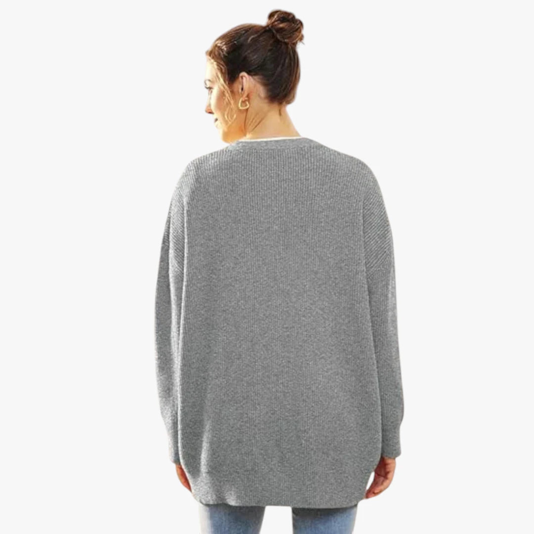 Miles & Luna Oversized Crochet Cardigan With V-Neck And Button Closure For Women