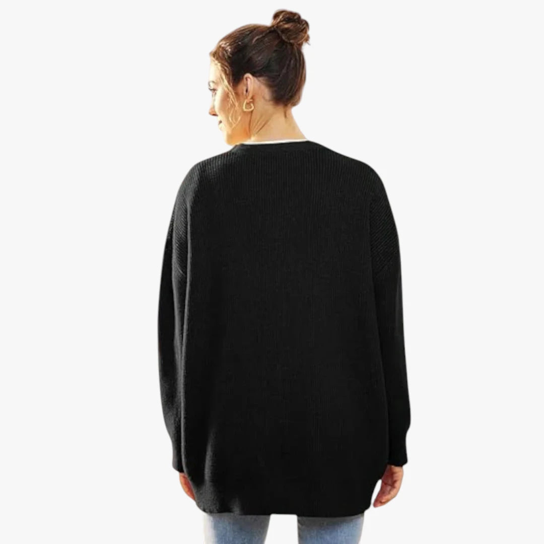 Miles & Luna Oversized Crochet Cardigan With V-Neck And Button Closure For Women