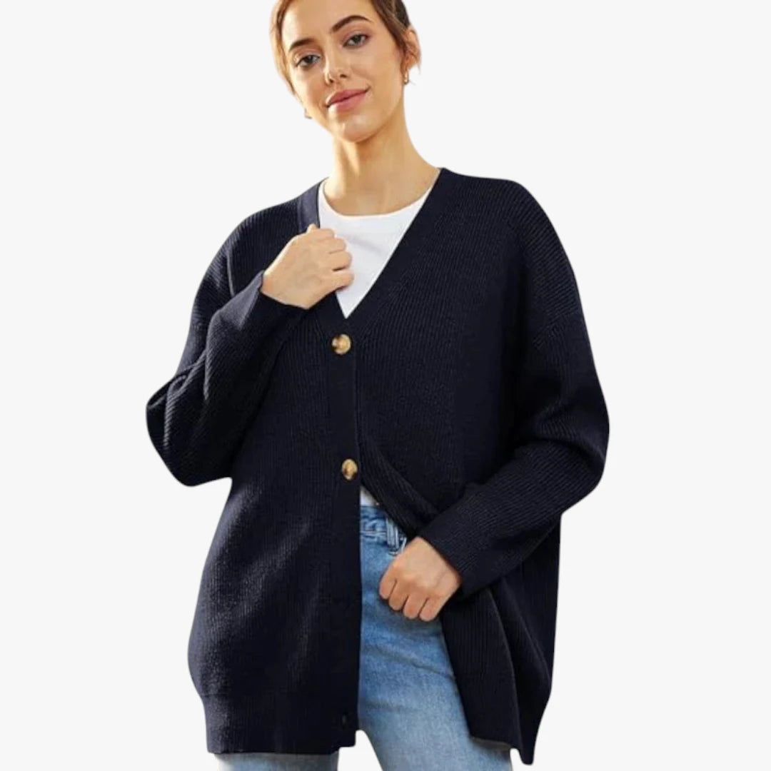 Miles & Luna Oversized Crochet Cardigan With V-Neck And Button Closure For Women