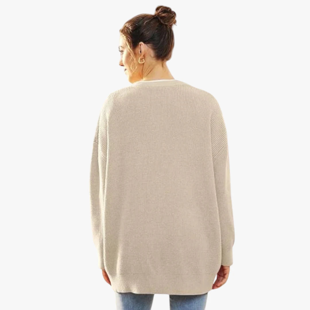 Miles & Luna Oversized Crochet Cardigan With V-Neck And Button Closure For Women