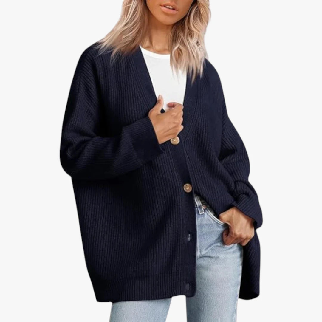 Miles & Luna Oversized Crochet Cardigan With V-Neck And Button Closure For Women