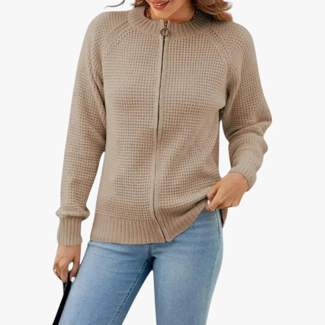 Miles & Luna Knitted Vest With Long Sleeves And Zipper For Women