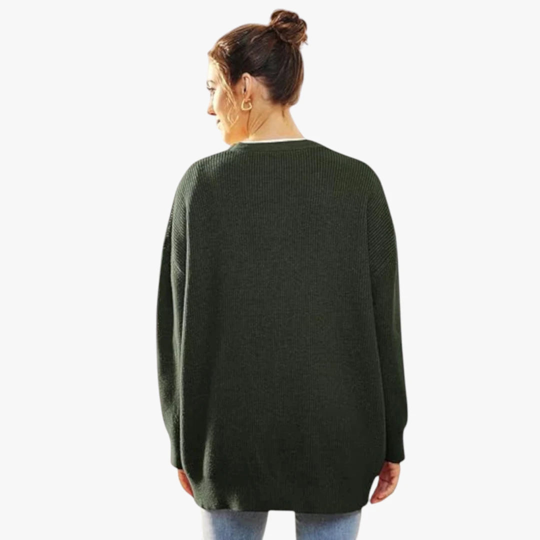 Miles & Luna Oversized Crochet Cardigan With V-Neck And Button Closure For Women