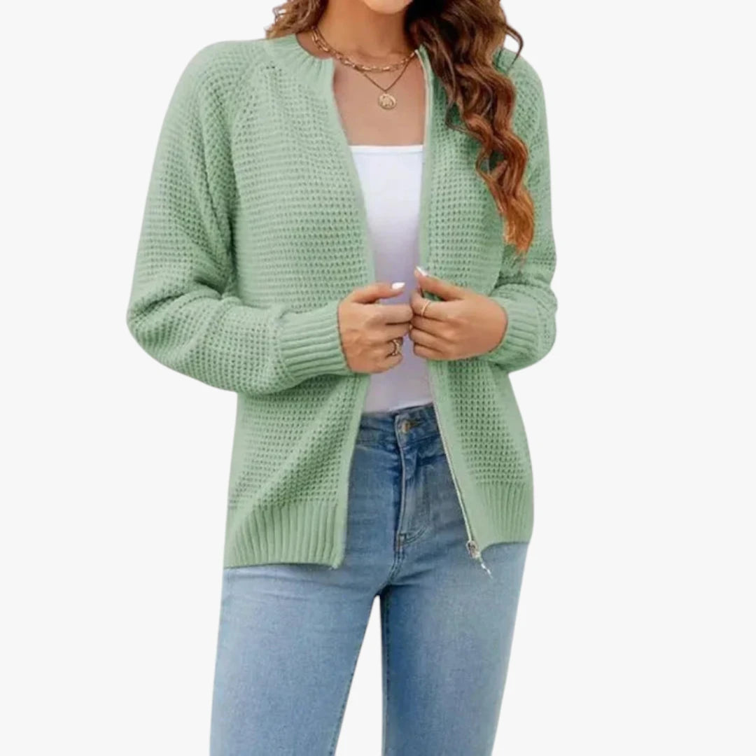 Miles & Luna Knitted Vest With Long Sleeves And Zipper For Women