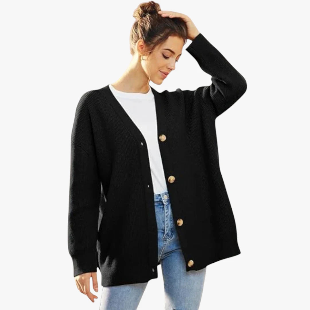 Miles & Luna Oversized Crochet Cardigan With V-Neck And Button Closure For Women