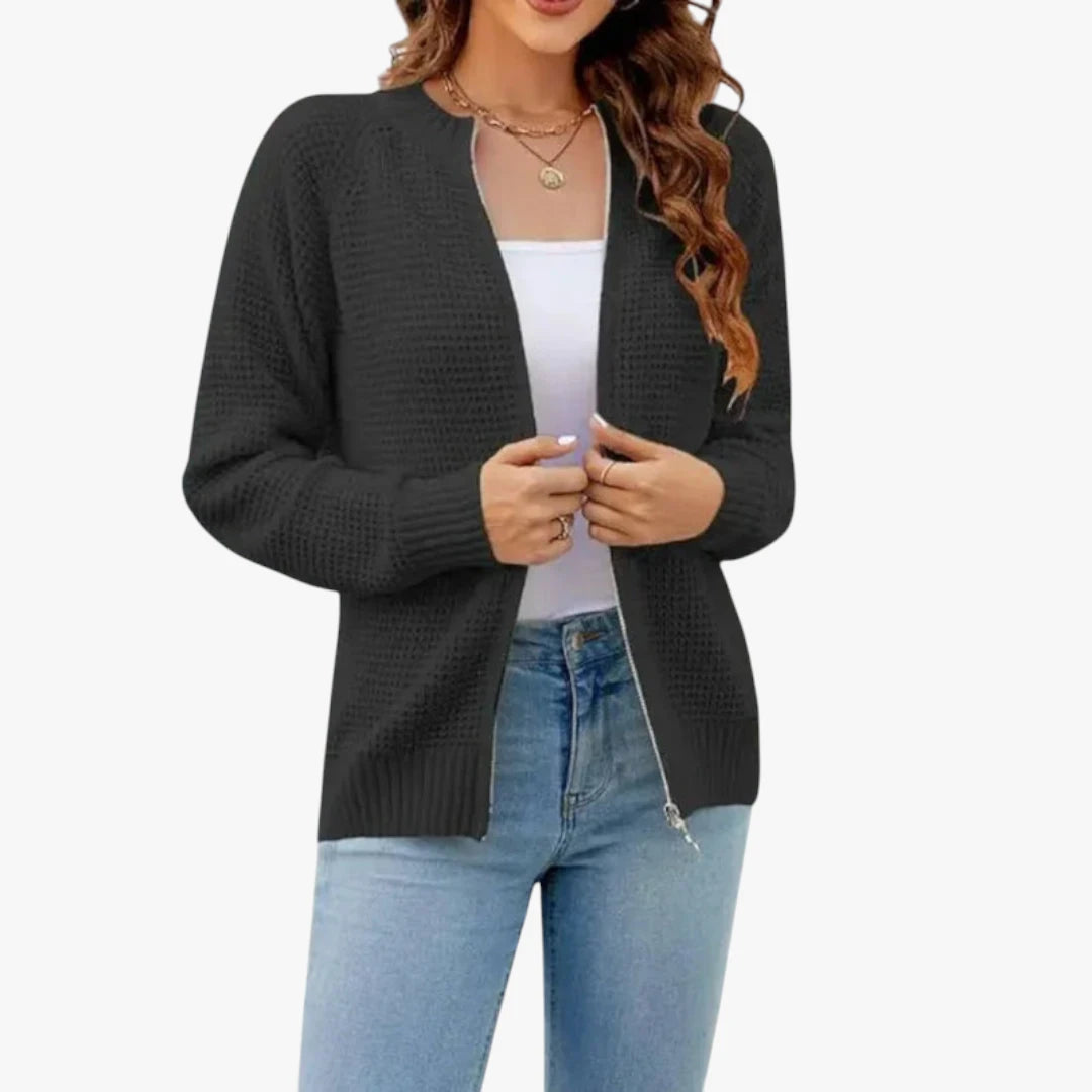 Miles & Luna Knitted Vest With Long Sleeves And Zipper For Women