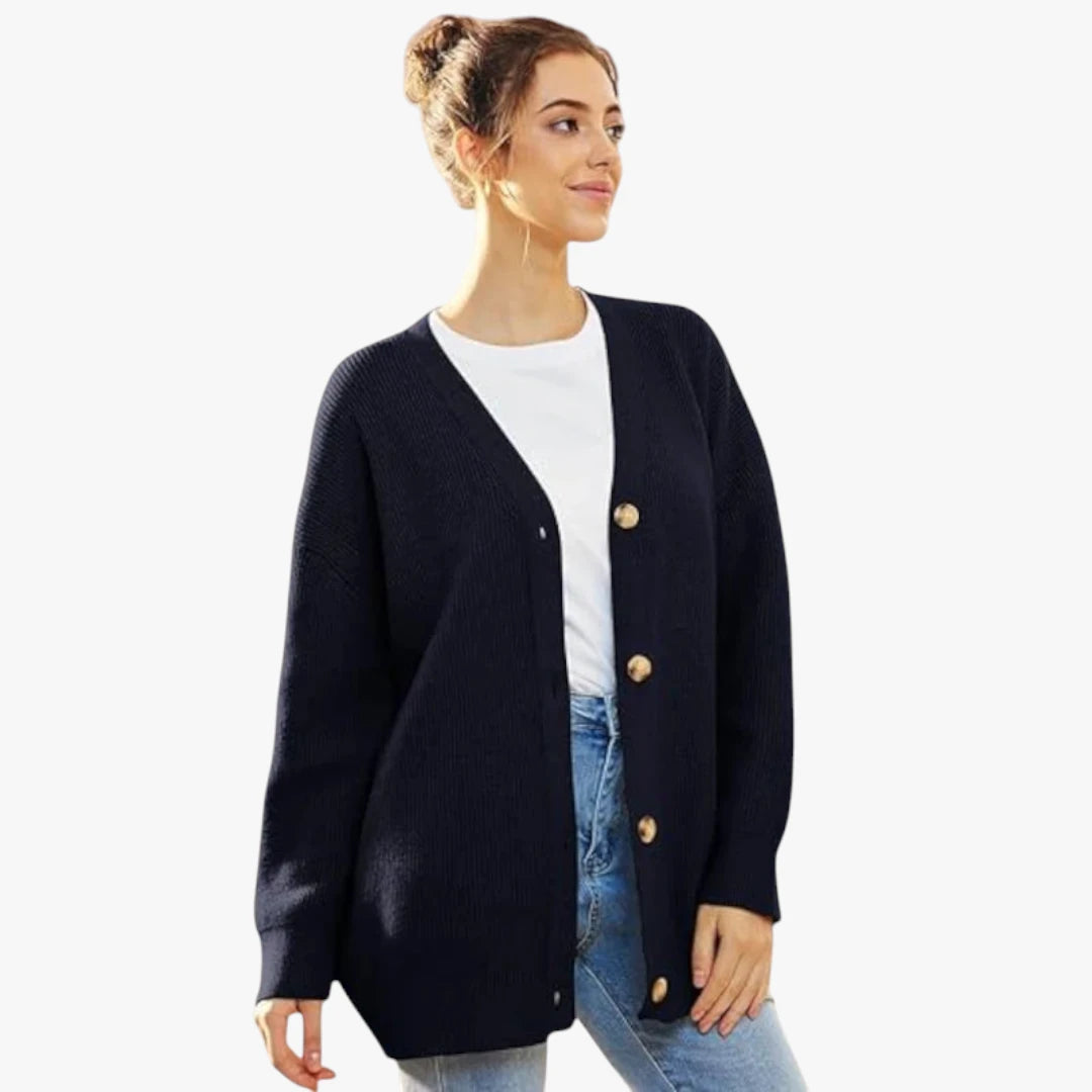 Miles & Luna Oversized Crochet Cardigan With V-Neck And Button Closure For Women