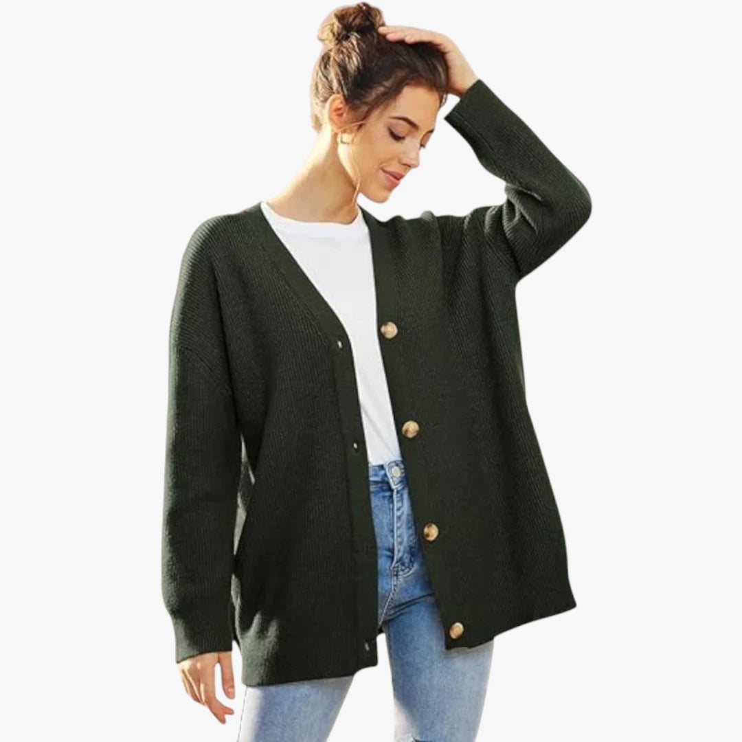 Miles & Luna Oversized Crochet Cardigan With V-Neck And Button Closure For Women