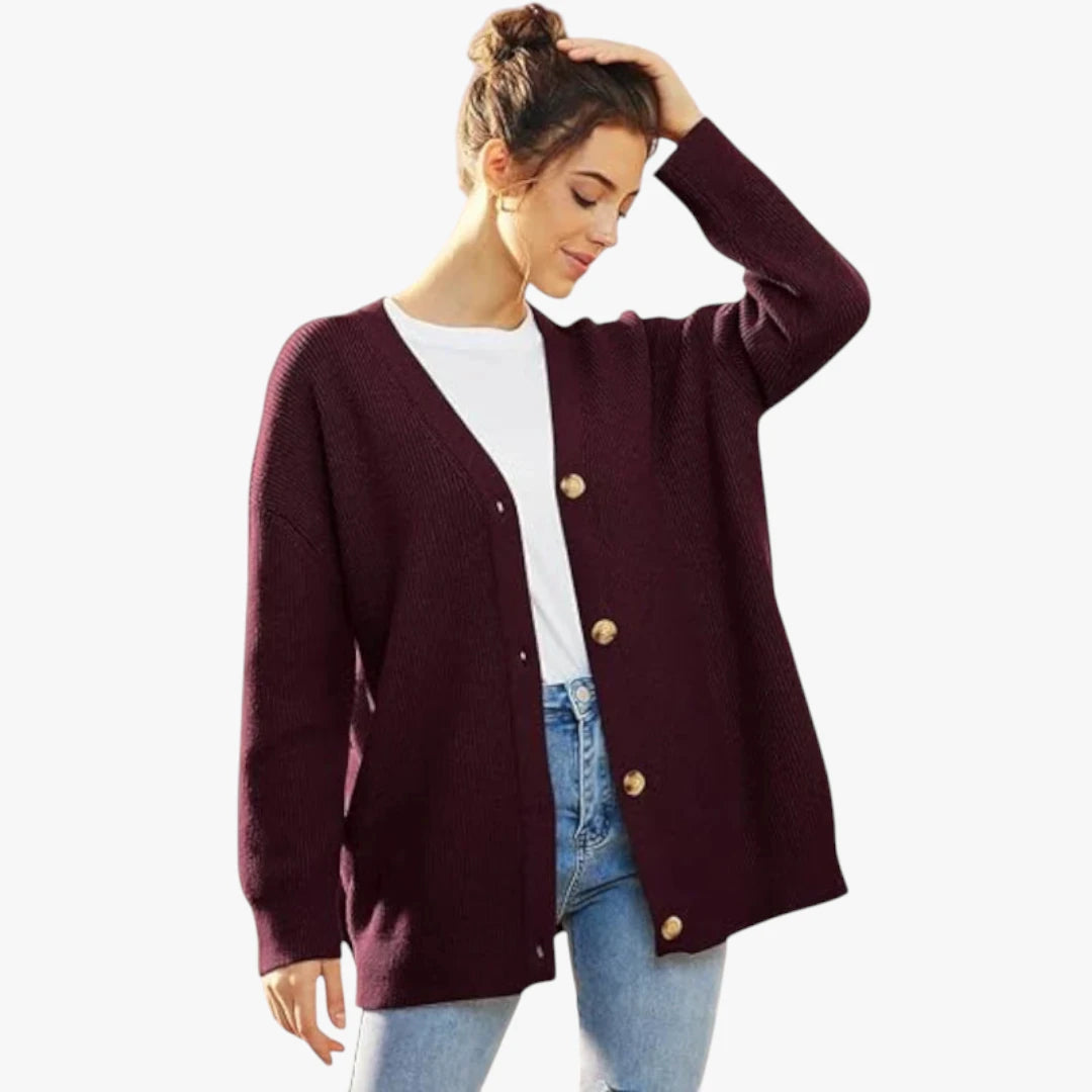 Miles & Luna Oversized Crochet Cardigan With V-Neck And Button Closure For Women