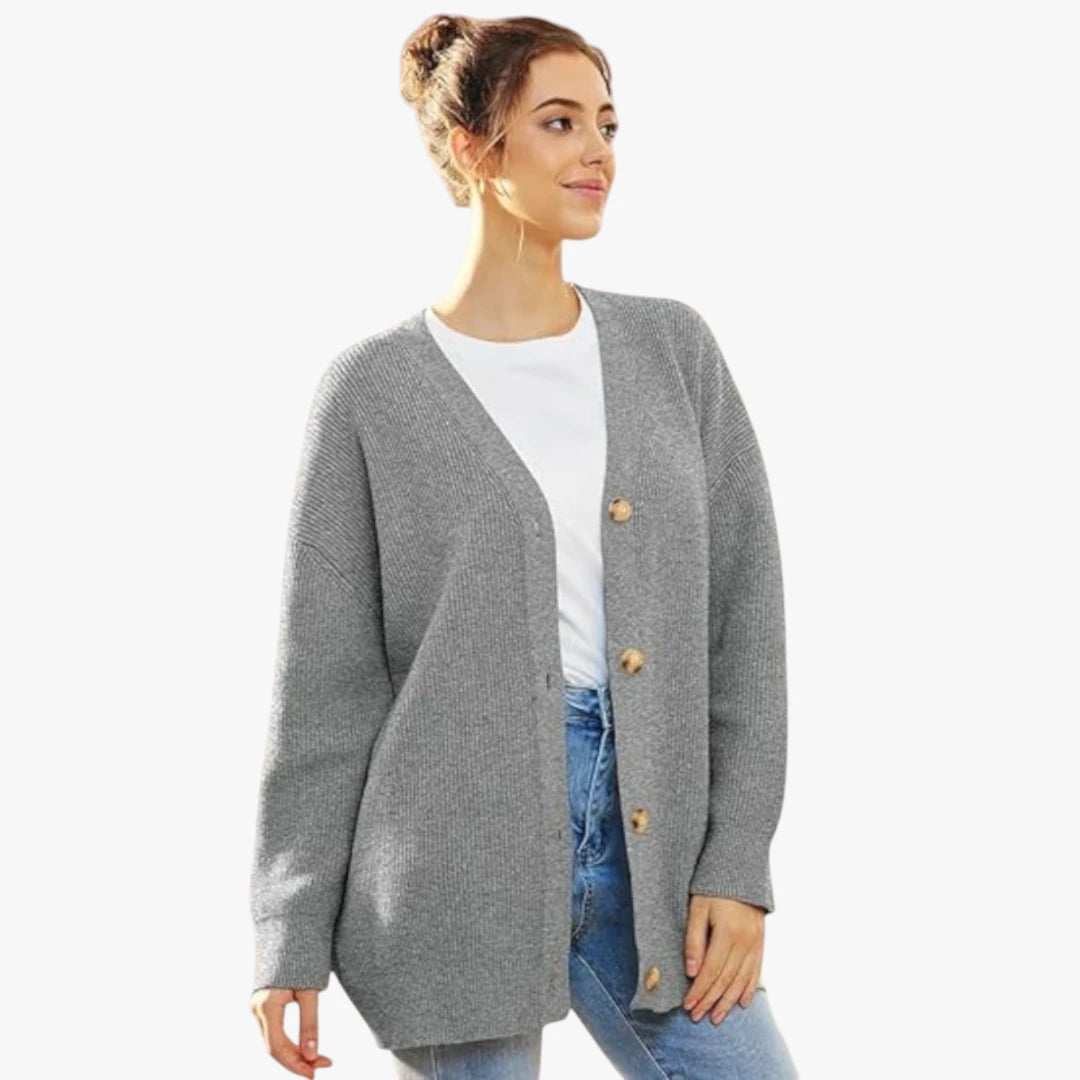 Miles & Luna Oversized Crochet Cardigan With V-Neck And Button Closure For Women