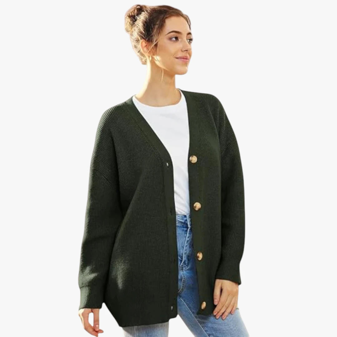 Miles & Luna Oversized Crochet Cardigan With V-Neck And Button Closure For Women