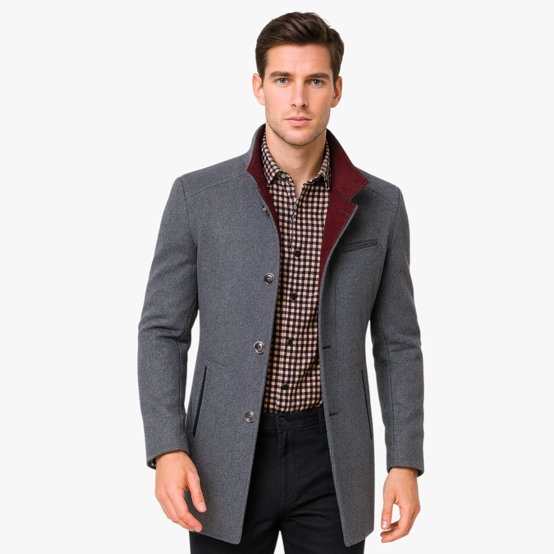 Miles & Luna Warm Long Woolen Double Collar Coat With Buttons For Men