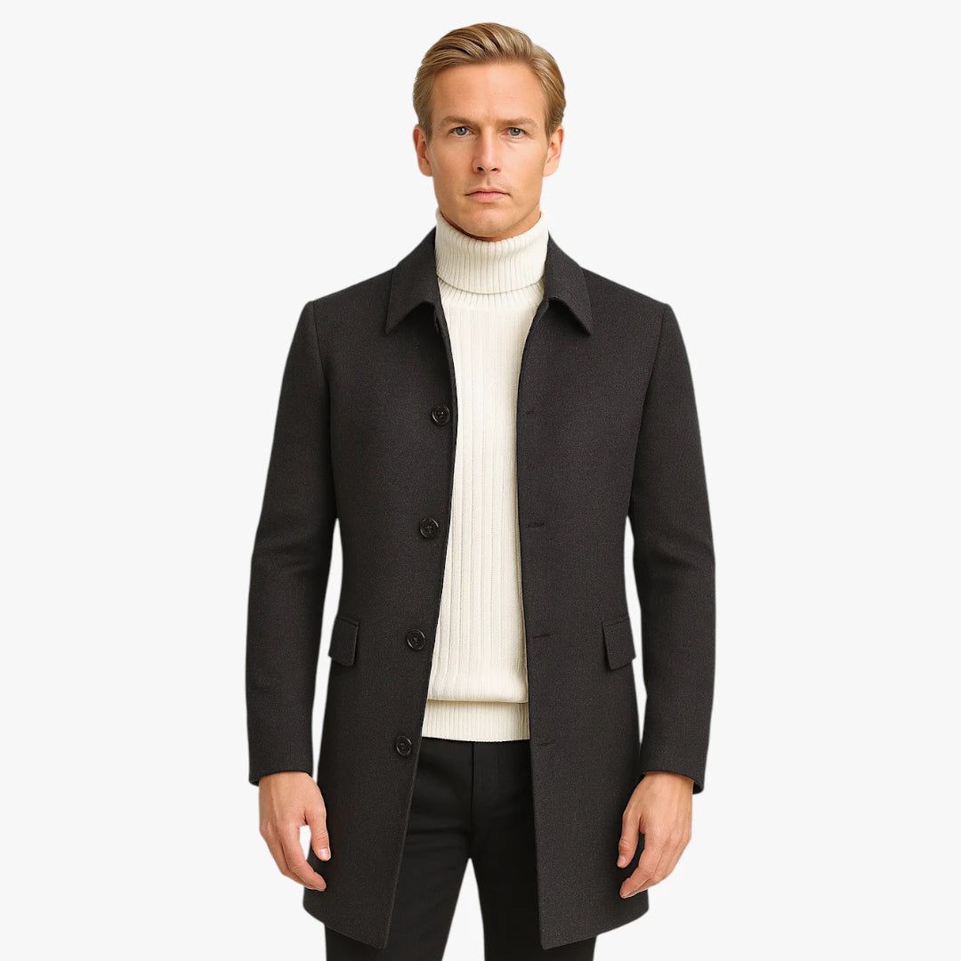 Miles & Luna Wool Long Coat Solid Color Turn-Down Collar Business Casual